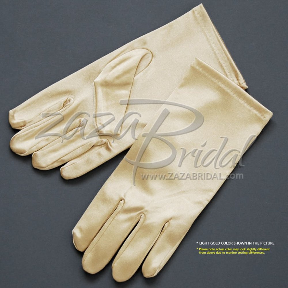 Shiny Stretch Satin Dress Gloves Wrist Length 2BL - Light Gold